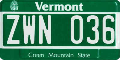 VT license plate ZWN036