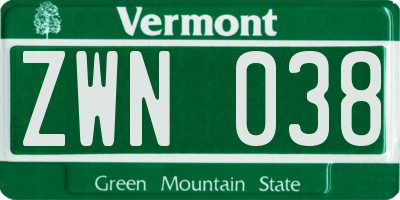 VT license plate ZWN038