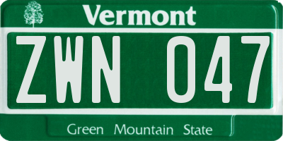 VT license plate ZWN047