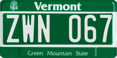VT license plate ZWN067