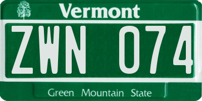 VT license plate ZWN074