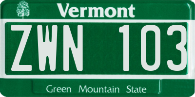 VT license plate ZWN103