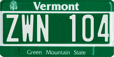 VT license plate ZWN104
