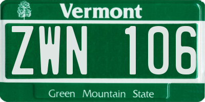 VT license plate ZWN106