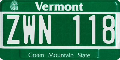 VT license plate ZWN118