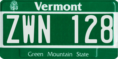 VT license plate ZWN128