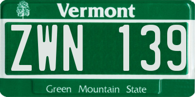 VT license plate ZWN139