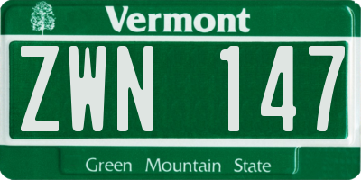 VT license plate ZWN147
