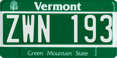 VT license plate ZWN193