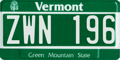 VT license plate ZWN196