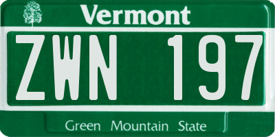 VT license plate ZWN197