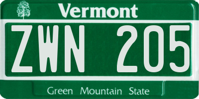 VT license plate ZWN205