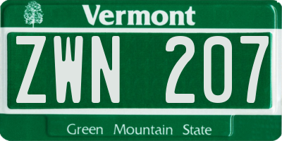 VT license plate ZWN207