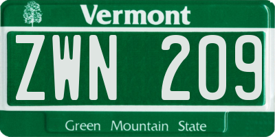 VT license plate ZWN209