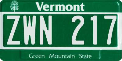 VT license plate ZWN217