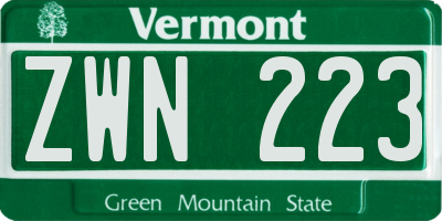 VT license plate ZWN223