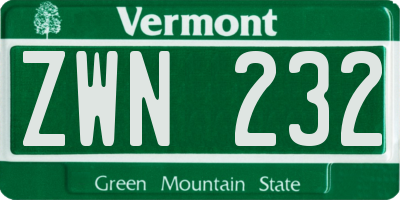 VT license plate ZWN232