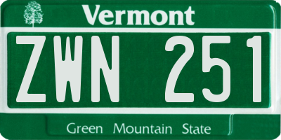 VT license plate ZWN251