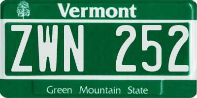 VT license plate ZWN252