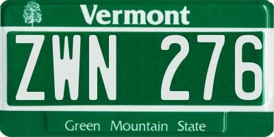 VT license plate ZWN276