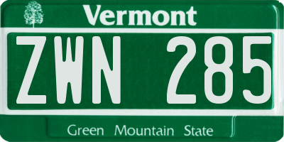 VT license plate ZWN285
