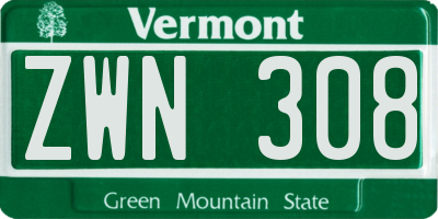 VT license plate ZWN308