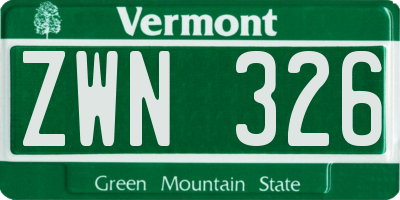VT license plate ZWN326