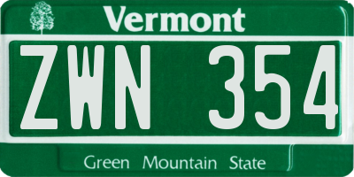 VT license plate ZWN354