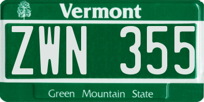 VT license plate ZWN355