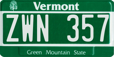 VT license plate ZWN357