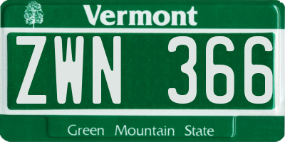 VT license plate ZWN366