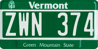 VT license plate ZWN374