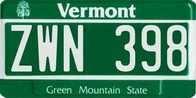 VT license plate ZWN398