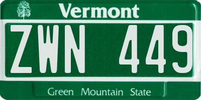 VT license plate ZWN449