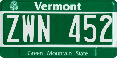 VT license plate ZWN452
