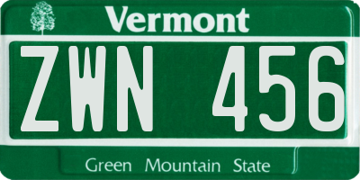VT license plate ZWN456