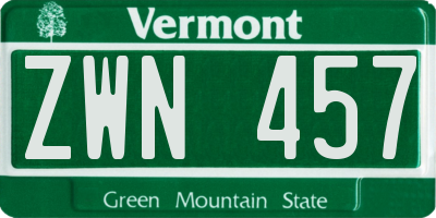 VT license plate ZWN457