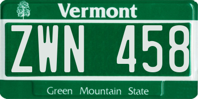 VT license plate ZWN458