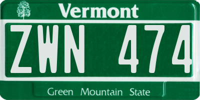 VT license plate ZWN474