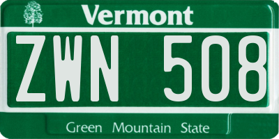 VT license plate ZWN508