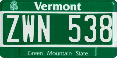 VT license plate ZWN538