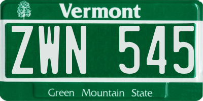 VT license plate ZWN545