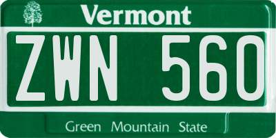 VT license plate ZWN560