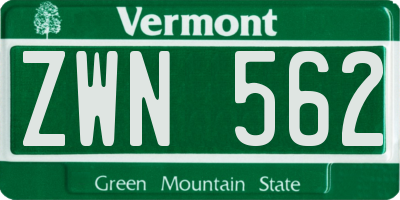 VT license plate ZWN562