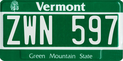 VT license plate ZWN597