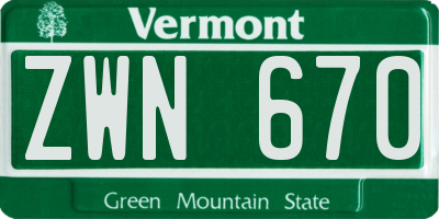 VT license plate ZWN670