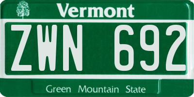 VT license plate ZWN692