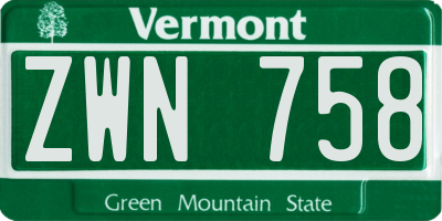 VT license plate ZWN758