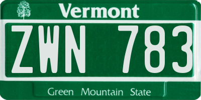VT license plate ZWN783