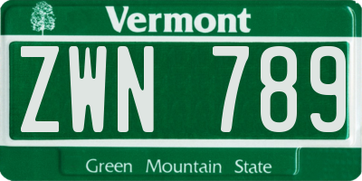 VT license plate ZWN789